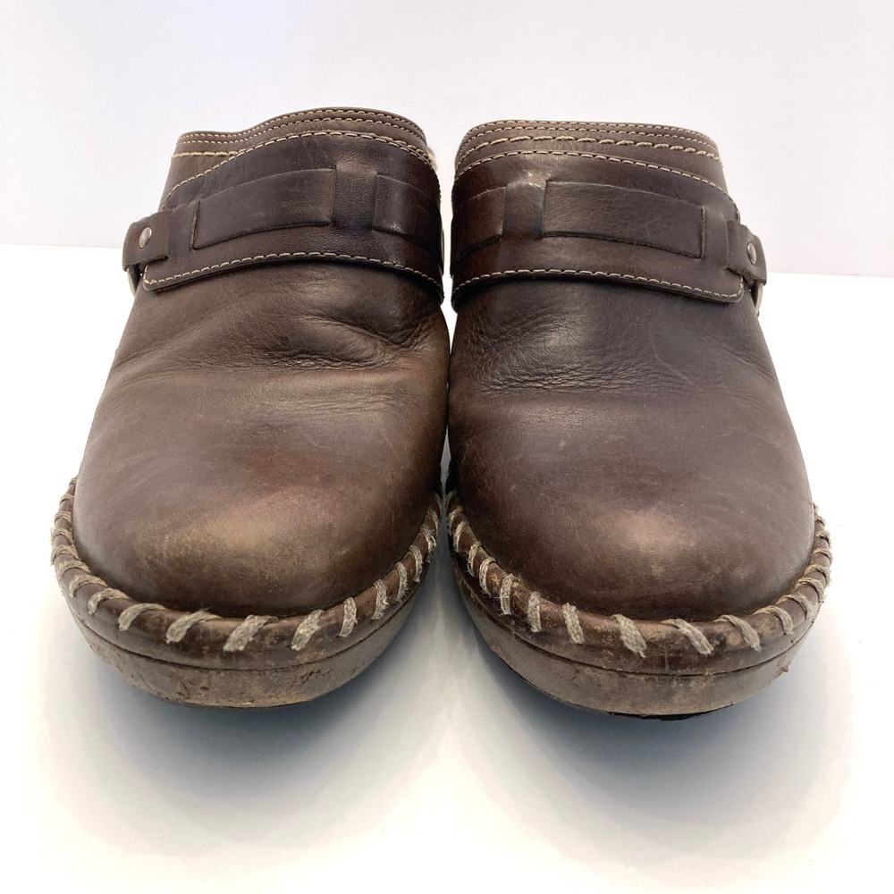 Frye Charlotte Ring Harness Brown Leather Heeled Mule Clogs Womens 8.5 M - Picture 4 of 9
